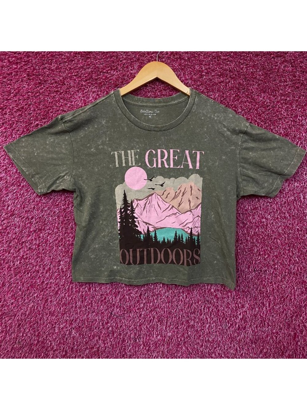 Rebellious One "The Great Outdoors" Mineral-Wash Cropped Graphic T-Shirt Medium